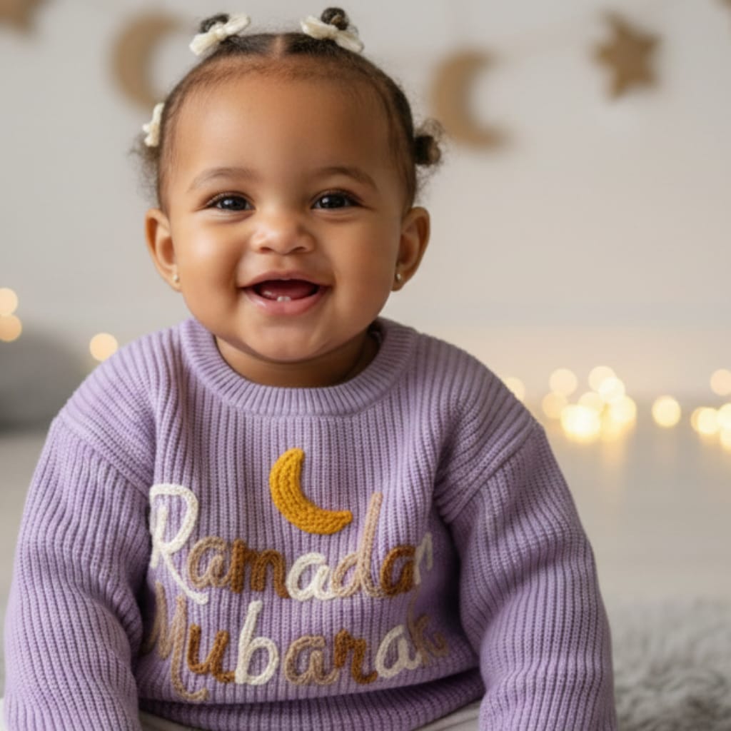 HAND KNITTED CUSTOMIZED "Ramadan Mubarak" BABY SWEATER
